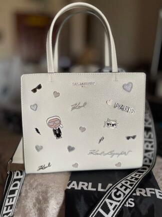 Karl Lagerfeld White Leather Handbag with Silver Hardware